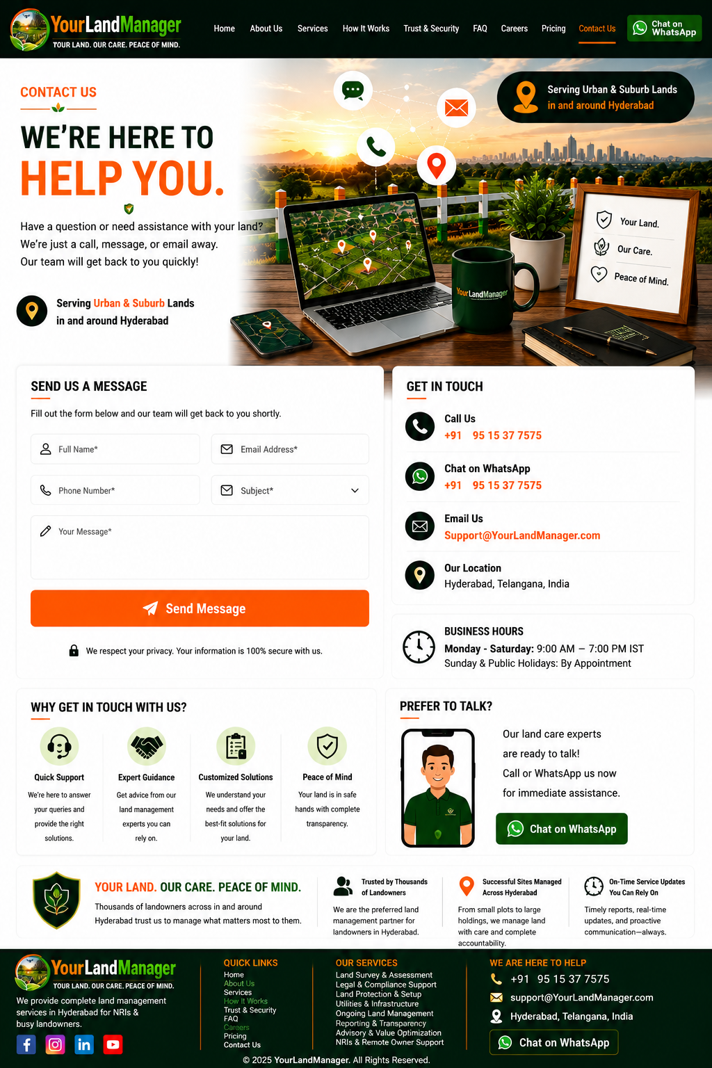 YourLandManager Contact Us page